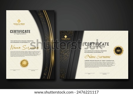Luxury certificate template with glitter effect dan lines gold shine on frame background,diploma,Vector illustration and vector Luxury premium badges design.