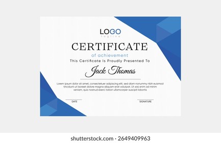 Plantilla de certificado de lujo. Vector de certificado moderno. certificado de Vector imprimible