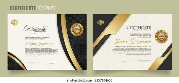 Luxury certificate template with realistic texture pattern ornament and background. Premium badges design. New Collections