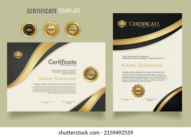 Luxury certificate template with realistic texture pattern ornament and background. Premium badges design. New Collections