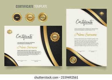 Luxury certificate template with realistic texture pattern ornament and background. Premium badges design. New Collections