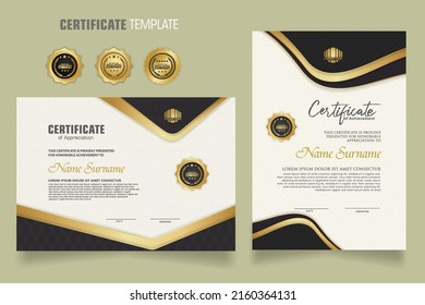 Luxury certificate template with realistic texture pattern ornament and background. Premium badges design. New Collections