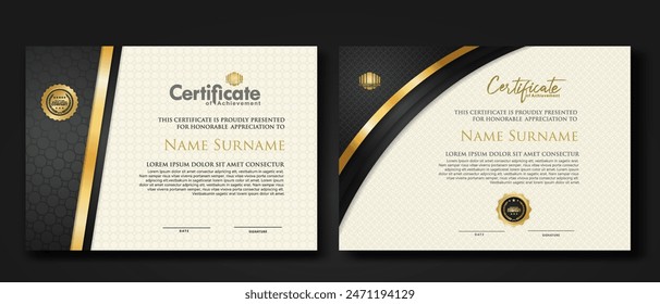 Luxury certificate template with textured effect dan line gold shine on frame background. new collections