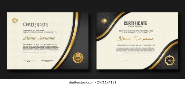 Luxury certificate template with textured effect dan line gold shine on frame background. new collections