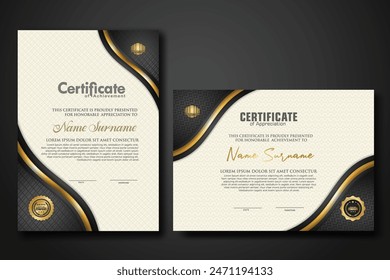 Luxury certificate template with textured effect dan line gold shine on frame background. new collections