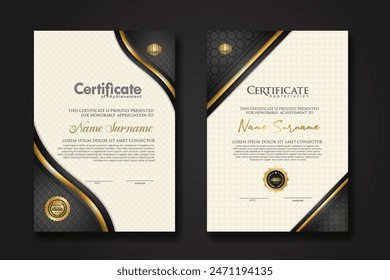 Luxury certificate template with textured effect dan line gold shine on frame background. new collections