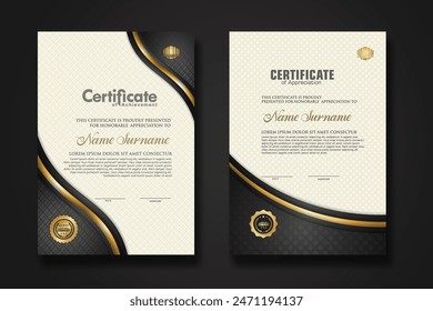 Luxury certificate template with textured effect dan line gold shine on frame background. new collections