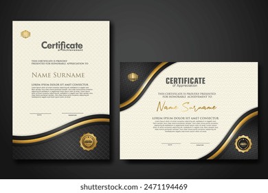 Luxury certificate template with textured effect dan line gold shine on frame background. new collections