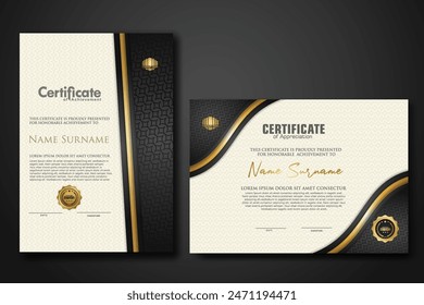 Luxury certificate template with textured effect dan line gold shine on frame background. new collections