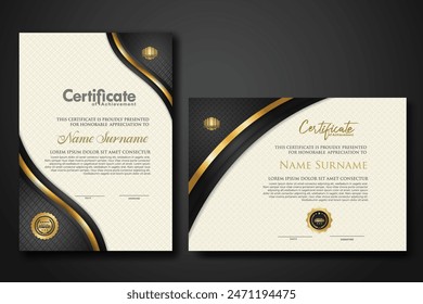 Luxury certificate template with textured effect dan line gold shine on frame background. new collections