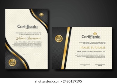 Luxury certificate template with textured effect dan line gold shine on frame background. new collections