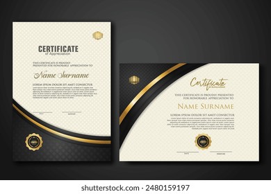 Luxury certificate template with textured effect dan line gold shine on frame background. new collections