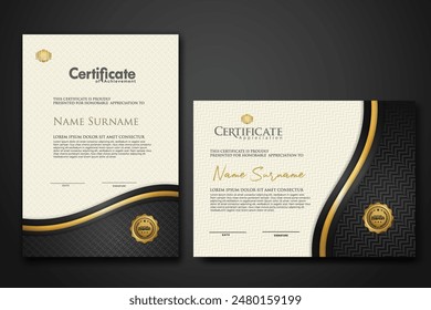 Luxury certificate template with textured effect dan line gold shine on frame background. new collections