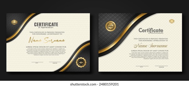 Luxury certificate template with textured effect dan line gold shine on frame background. new collections