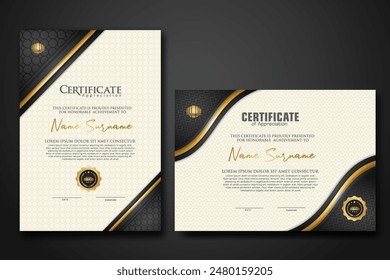 Luxury certificate template with textured effect dan line gold shine on frame background. new collections