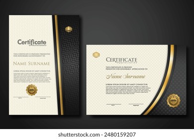 Luxury certificate template with textured effect dan line gold shine on frame background. new collections