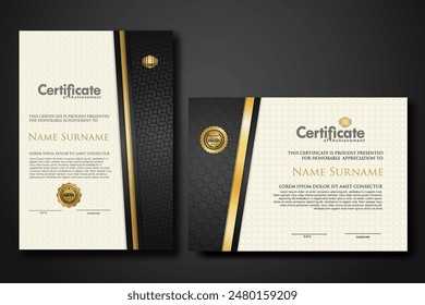 Luxury certificate template with textured effect dan line gold shine on frame background. new collections