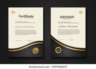 Luxury certificate template with textured effect dan line gold shine on frame background. new collections