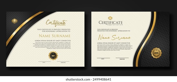 Luxury certificate template with textured effect dan line gold shine on frame background. new collections