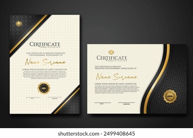 Luxury certificate template with textured effect dan line gold shine on frame background. new collections