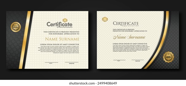 Luxury certificate template with textured effect dan line gold shine on frame background. new collections