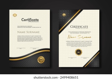 Luxury certificate template with textured effect dan line gold shine on frame background. new collections