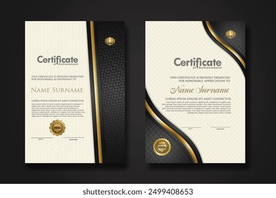 Luxury certificate template with textured effect dan line gold shine on frame background. new collections