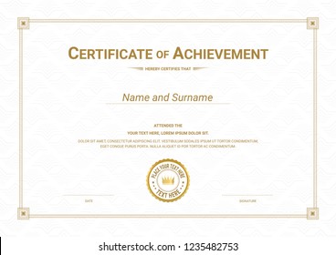 Luxury certificate template with watermark background, border frame, Diploma design for graduation or completion