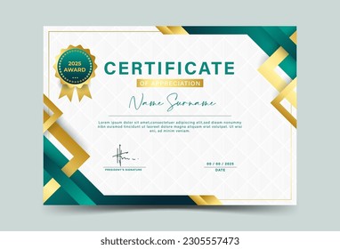 Luxury certification template green and gold gradation