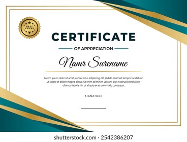 Luxury certification template green and gold gradation
