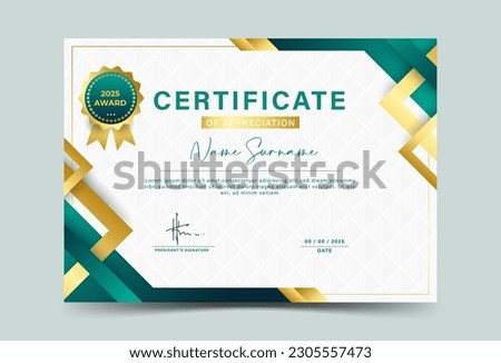 Luxury certification template green and gold gradation