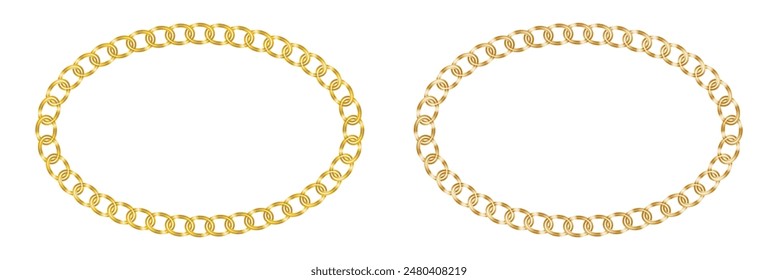 Luxury chains from base metals, fashion concept. Gold chain isolated. Vector necklace on white background. Chunky chain golden metallic necklace or bracelet.