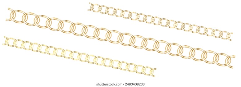 Luxury chains from base metals, fashion concept. Gold chain isolated. Vector necklace on white background. Chunky chain golden metallic necklace or bracelet.