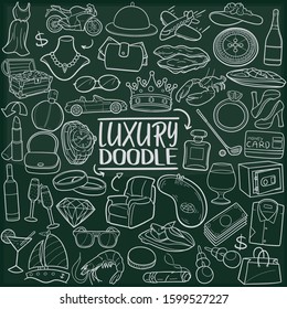 Luxury Chalkboard Doodle Icons. Sketch Hand Made Design Vector Art.