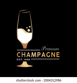 Luxury Champagne Glass Logo Design. With Gold Color On Black Background