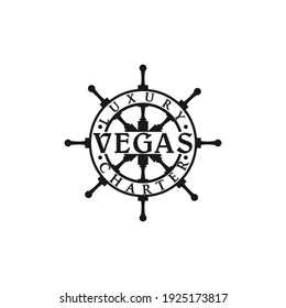 luxury charter boats logo design,ship's wheel logo vector template