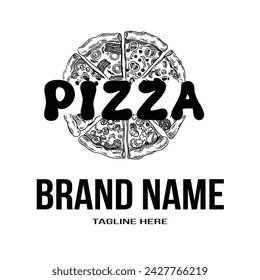 Luxury Cheese pizza slice logo Design with White Background.