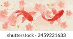 Luxury Chinese background vector. Chinese and Japanese wallpaper pattern design of elegant koi fish with watercolor texture. Design illustration for decoration, wall decor, banner, website, ads.