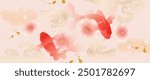 Luxury Chinese background vector. Chinese and Japanese wallpaper pattern design of elegant goldfish, flower on pink background. Design illustration for decoration, wall, banner, website, ads.
