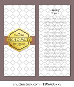 Luxury choice best award golden offer premium quality label metal medal with crown, vector illustration of poster with insignia leaflet on rhombus backdrop