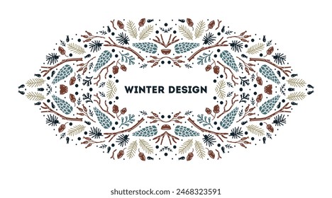 Luxury Christmas arabesque frame, abstract sketch winter floral design templates. Square, holly backgrounds with fir tree. Use for package, branding, decoration, banners