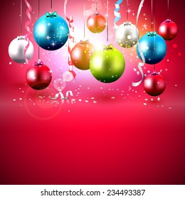 Luxury Christmas background with colorful  baubles