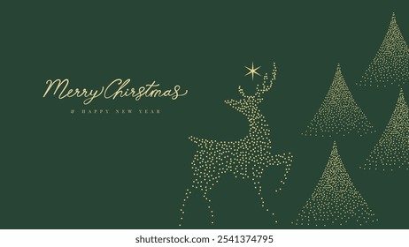 Luxury christmas background design vector. Christmas tree reindeer and star on green background. Design illustration for cover, greeting, print, poster, wallpaper.