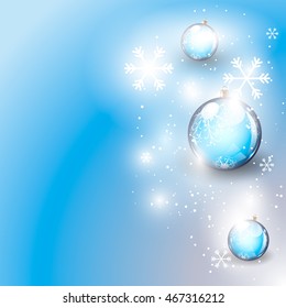 Luxury Christmas Background with Snowflakes and Seasonal Decorations. 3D Vector Illustration