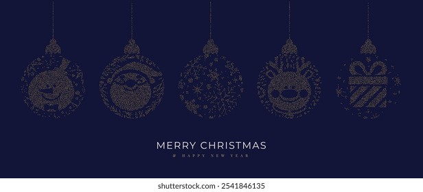 Vetor de fundo de Natal de luxo. Árvore de Natal, grinalda, renas, flocos de neve arte da linha no fundo verde. Ilustração de design para capa, saudação, impressão, cartaz, papel de parede.