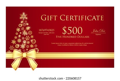 Luxury Christmas certificate with Christmas tree composed from snowflakes