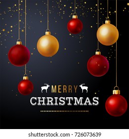 Luxury Christmas design with red and gold balls over black background