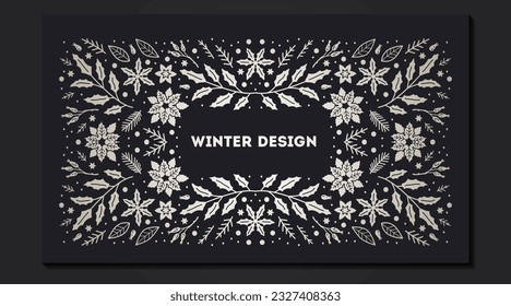 Luxury Christmas frame, abstract sketch winter design templates for package