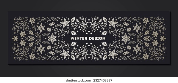 Luxury Christmas frame, abstract sketch winter design templates for package