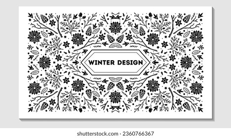 Luxury Christmas frame, abstract sketch winter design templates for package